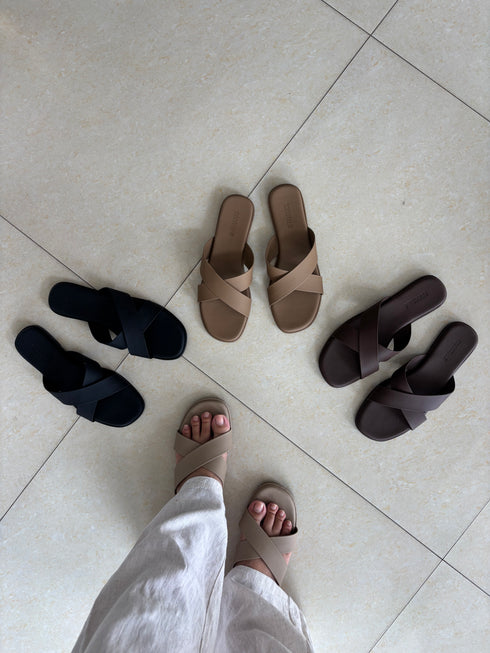 Criss Cross Slid-On Sandals